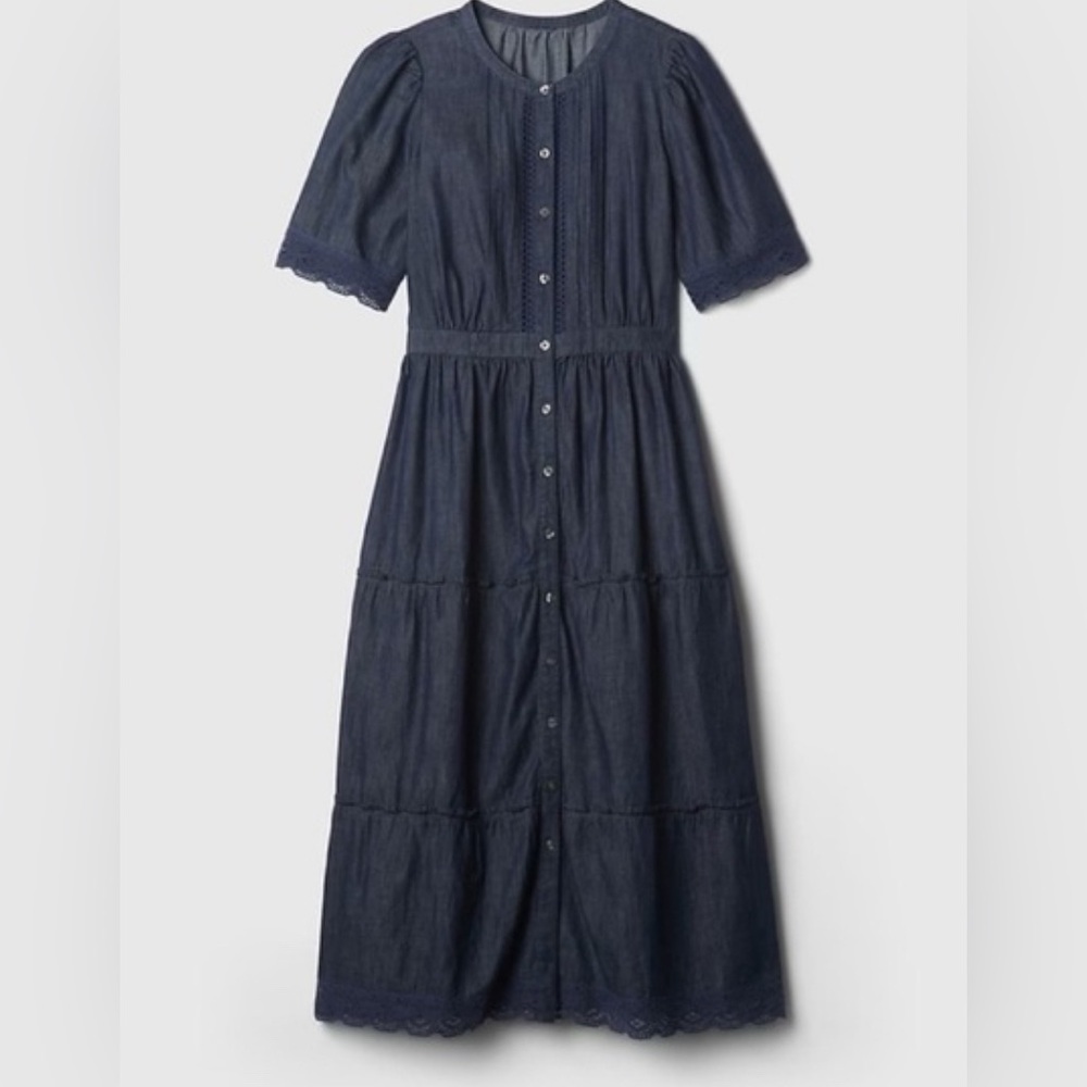 NWT Gap Lace Denim Midi Navy Dress Size Small (#873499) - Picture 6 of 12